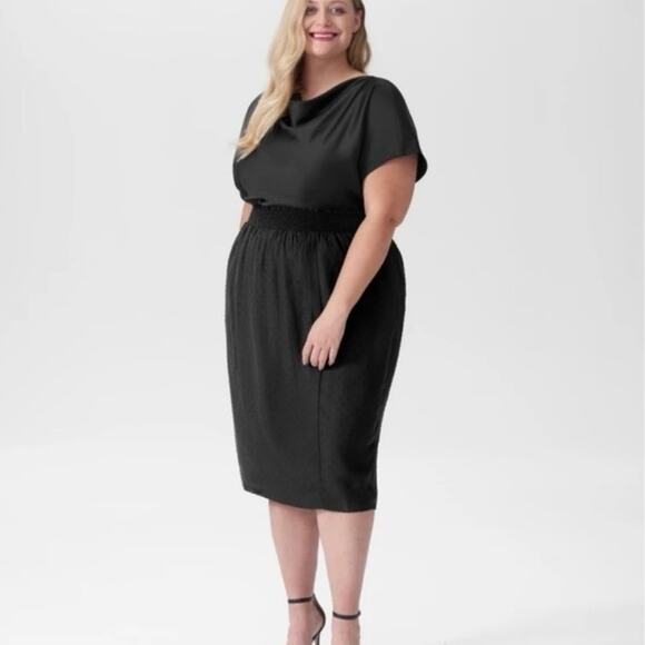 UNIVERSAL STANDARD Women's XS 10 12 Blair Swiss Dot Midi Skirt Chiffon Black - Picture 1 of 14